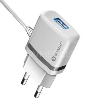 Space MICRO USB CABLE WALL CHARGER WC-105 White Image-1