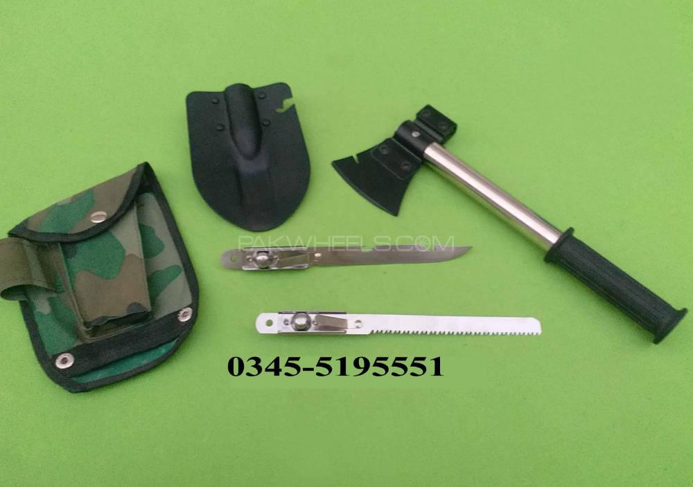 Pure Steel 4 in 1 Emergency Camping Hiking Shovel Axe Saw Car Tool Kit Image-1