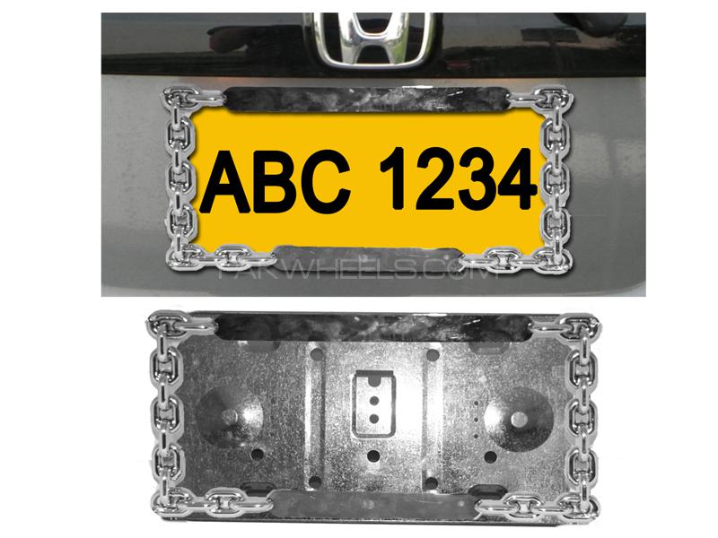 Chrome Chain and Metal Base Number Plate Frame  Image-1
