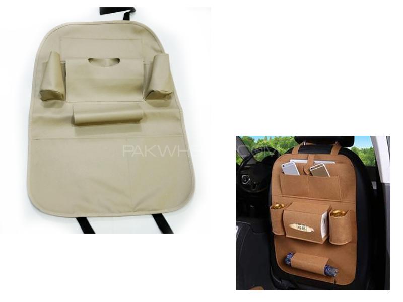 Car Seat Organizer Leather Beige 1pc Image-1