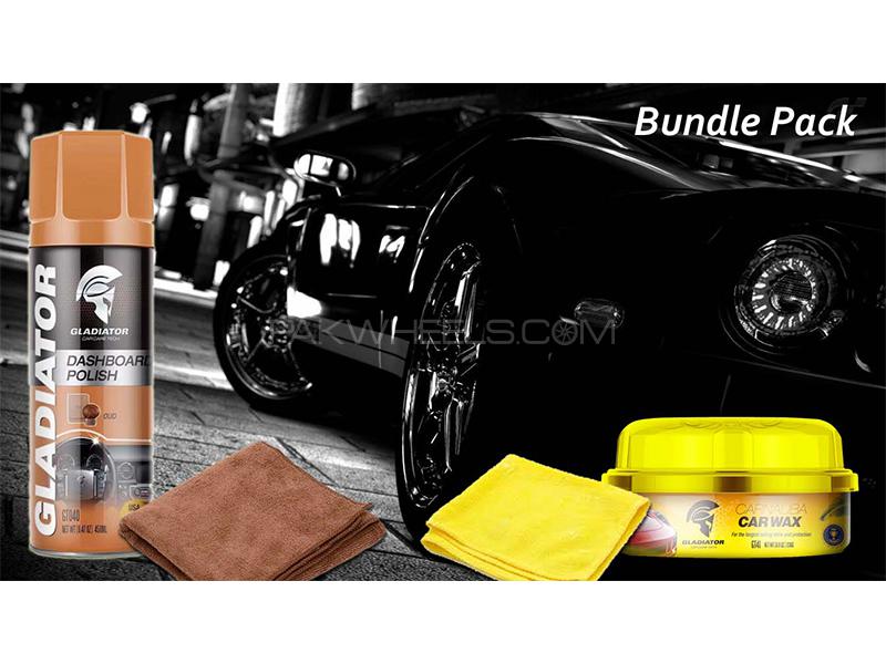 Gladiator Dashboard Polish (Oud) And Carnauba Car Wax With 2 Microfiber Cloths - Bundle Pack Image-1