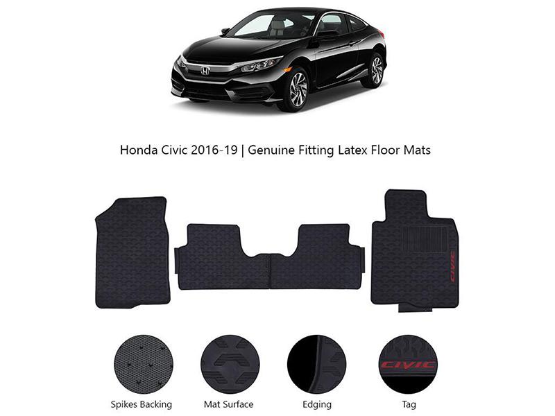 Diamond Latex Premium Black Honda Civic 2016-2021 Floor Mats| Plastic | Water Proof | Rubber Mats Image-1