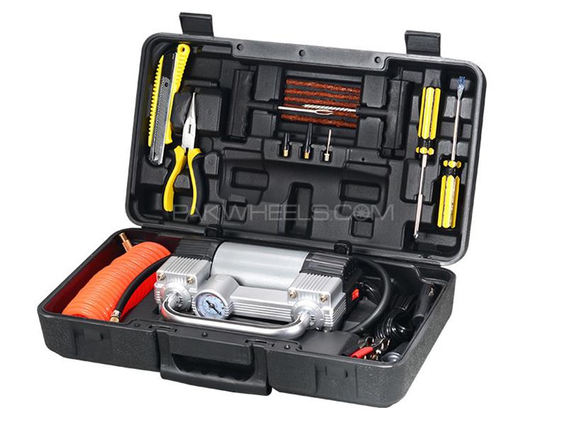 Double Cylinder Air Compressor With Complete Tool Kit - Black for sale in کراچی Image-1