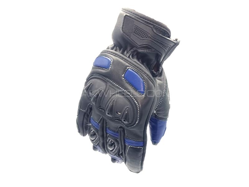Motorcycle Genuine Touring Leather Gloves Blue Large Image-1