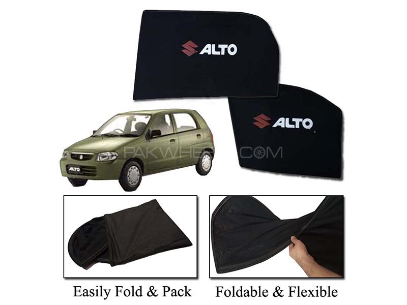 Suzuki Alto VXR 2000-2012 Foldable Sun Shades With Logo | Mesh Fabric | Heat Proof | Dark Black  Image-1