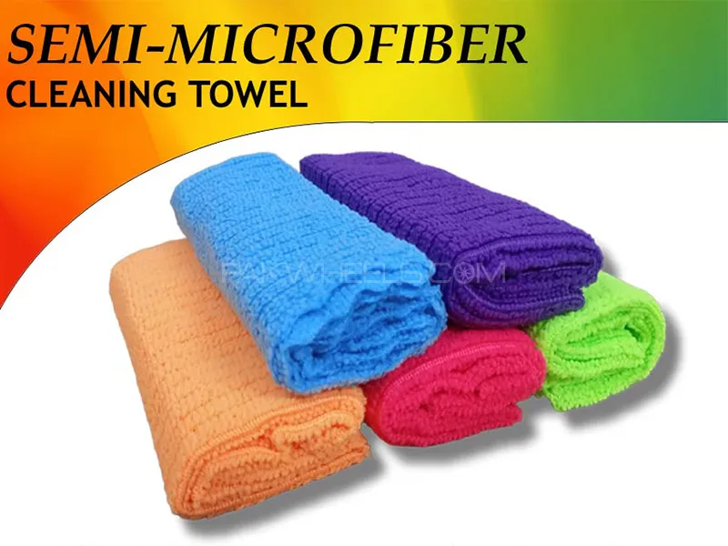 Semi-Microfiber Towel For Car Cleaning 300GSM | 30x30cm | Anti-Scratch - Pack Of 5 Image-1