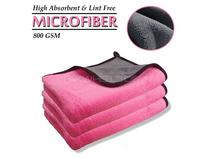 MicroFiber Towel High Absorbent 800 GSM | Pink And Grey - Pack Of 3 Image-1