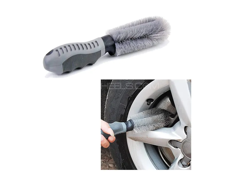 Car Rim Cleaning Brush With Handle Multi Purpose Cleaning Grey Image-1