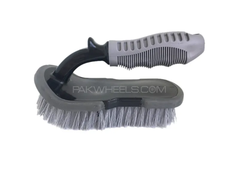 Car Tire Cleaning Brush With Handle Multi Purpose Cleaning Grey Image-1