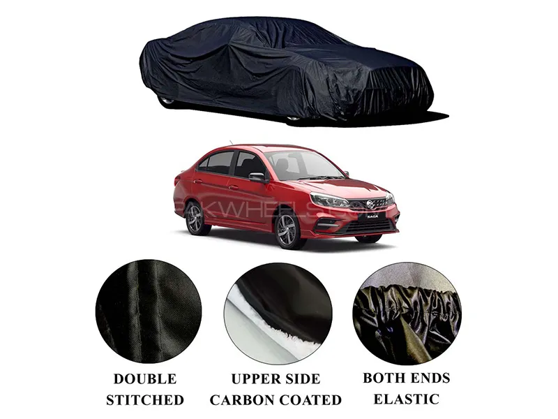 Proton Saga 2021-2023 Polymer Carbon Coated Car Top Cover | Double Stitched | Water Proof