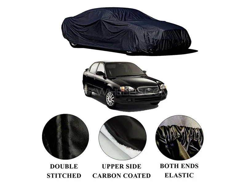 Suzuki Baleno 1998-2005 Polymer Carbon Coated Car Top Cover | Double Stitched | Water Proof