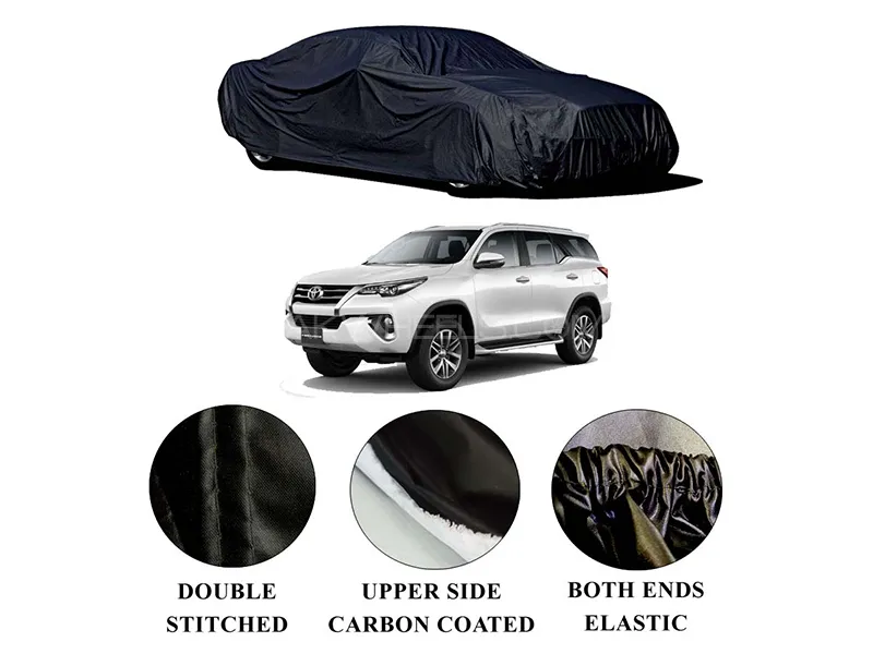 Toyota Fortuner 2013-2023 Polymer Carbon Coated Car Top Cover | Double Stitched | Water Proof