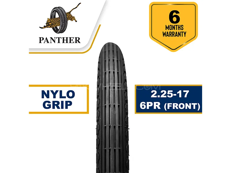 Panther Tyre 6 Ply Front 2.25-17 Nylo Grip CD 70cc With Tube Image-1