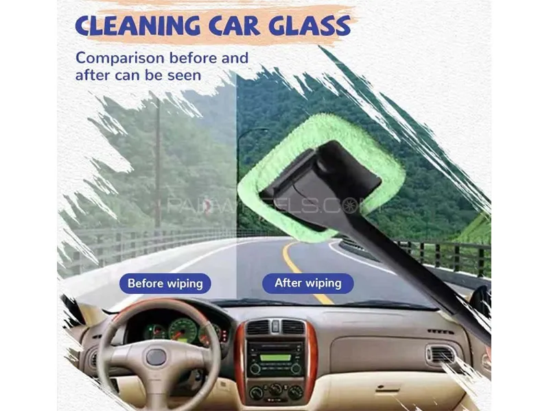 Car Windshield And Glass Cleaner Microfiber Handle Duster | Washable Cover Image-1