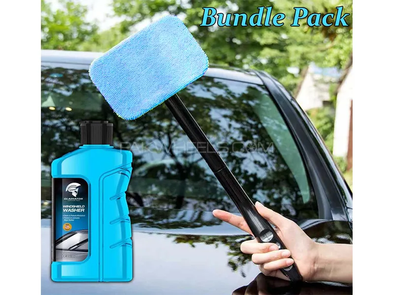 Car Windshield And Glass Cleaner Microfiber Handle Duster With Gladiator Windshield Washer | Bundle  Image-1