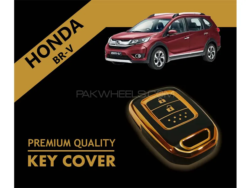 Honda BRV 2017-2023 Key Cover | Premium PVC Quality | Black Gold | Pack Of 1 Image-1
