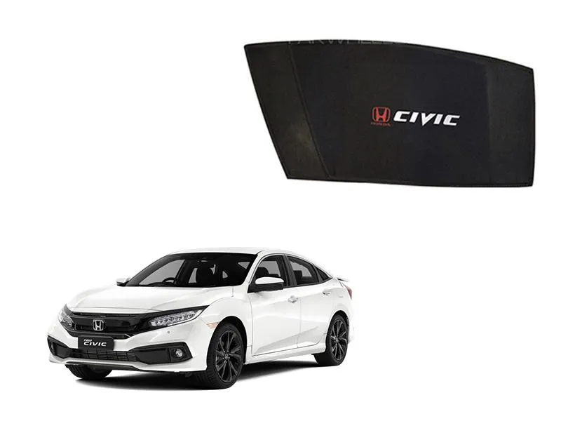 Honda Civic 2016-2022 Fix Side Shade With Logo Black UV Protection Heat Protection Image-1