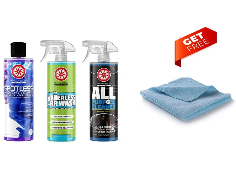 PakWheels Waterless Car Wash All Purpose Cleaner And Car Shampoo Bundle - Pack of 3 -Free Microfiber Image-1