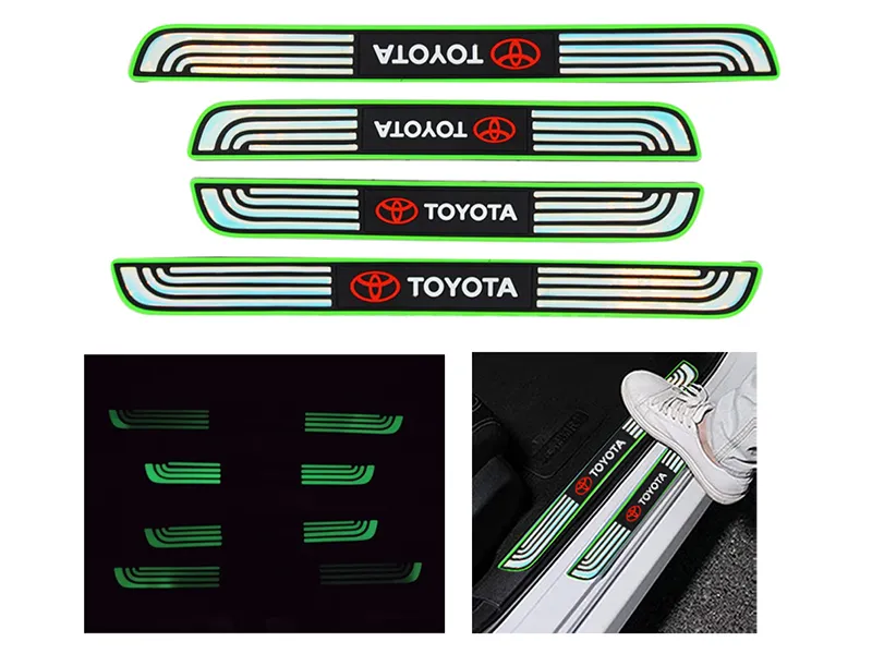 Toyota Logo Rubber Door Sill Protector With Neon Image-1