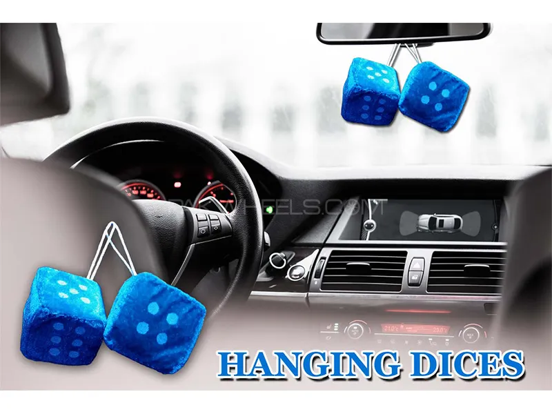 Hanging Dices | Blue | Velvet & Foam | Pack Of 2 | Dashboard Decoration Image-1