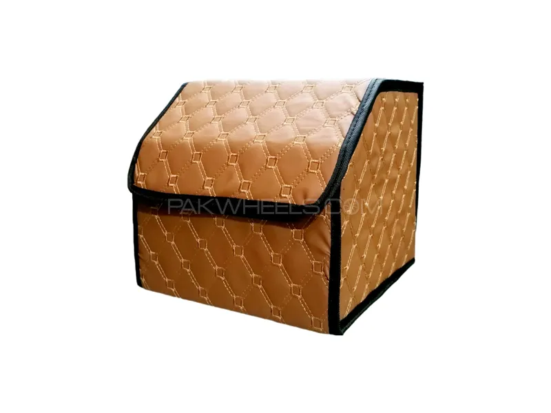 Car Multi Purpose Utility Box Cargo Trunk Leather Box Beige Image-1