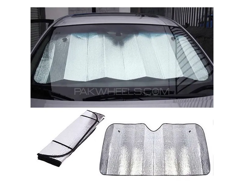 Universal Front Wind Shield Sun Shade - Silver  Image-1