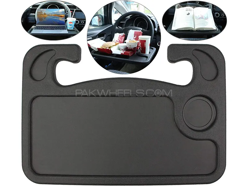 Universal Car Steering Wheel Food Tray | Travelling Tray | Black  Image-1