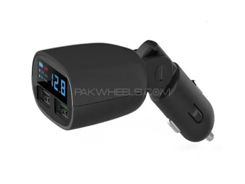 Dual Usb Car Charger LED Display With Volt Meter - Black Image-1