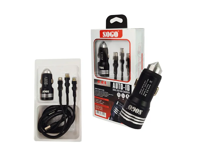 Sogo Car Fast Charger 3 in 1 - Black  Image-1