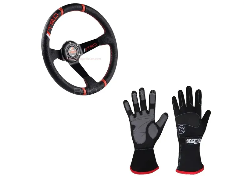 Racing Steering Wheel and Car Racing Gloves Black Anti Slip Grip Racing Gloves Image-1