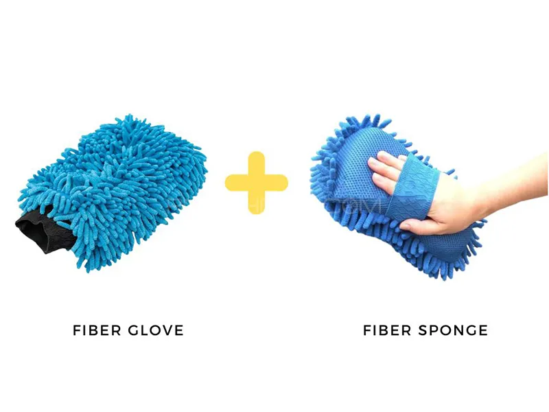Micro Fiber Glove With Micro Fiber Sponge | Pack Of 2 | Multi Color  Image-1