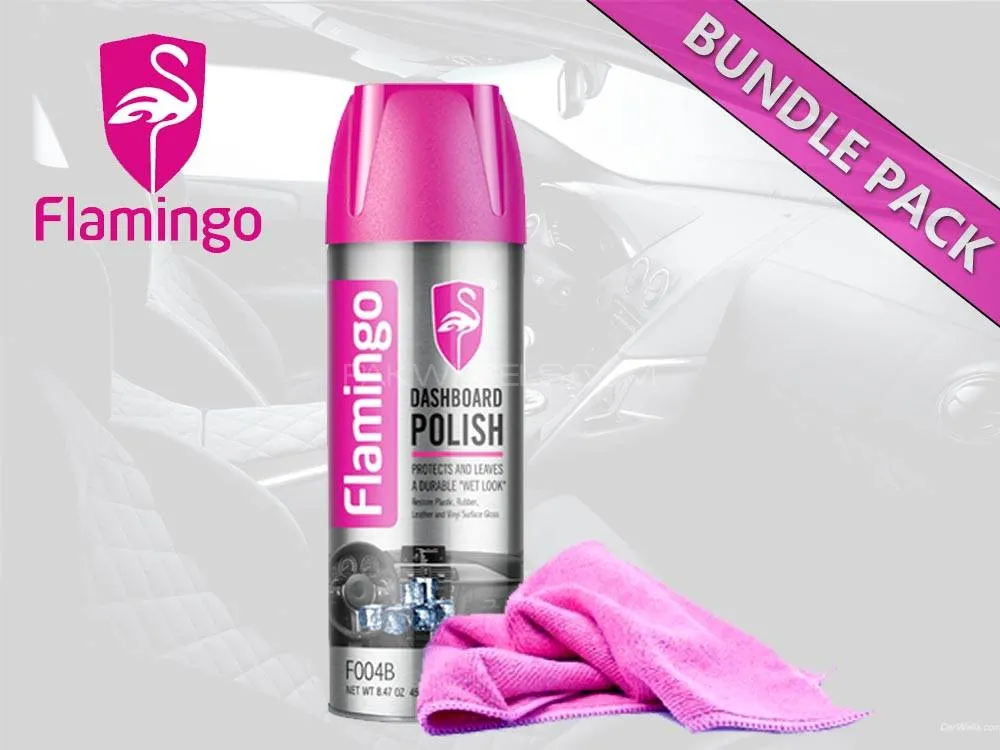 Flamingo Car Dashboard Polish With Microfiber Cloth | Peach | 450ml | Dashboard Cleaner Image-1
