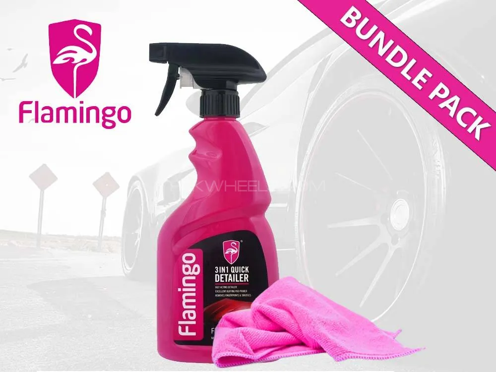 Flamingo 3 In 1 Quick Detailer With Microfiber Cloth | Bundle Pack | 500ml  Image-1