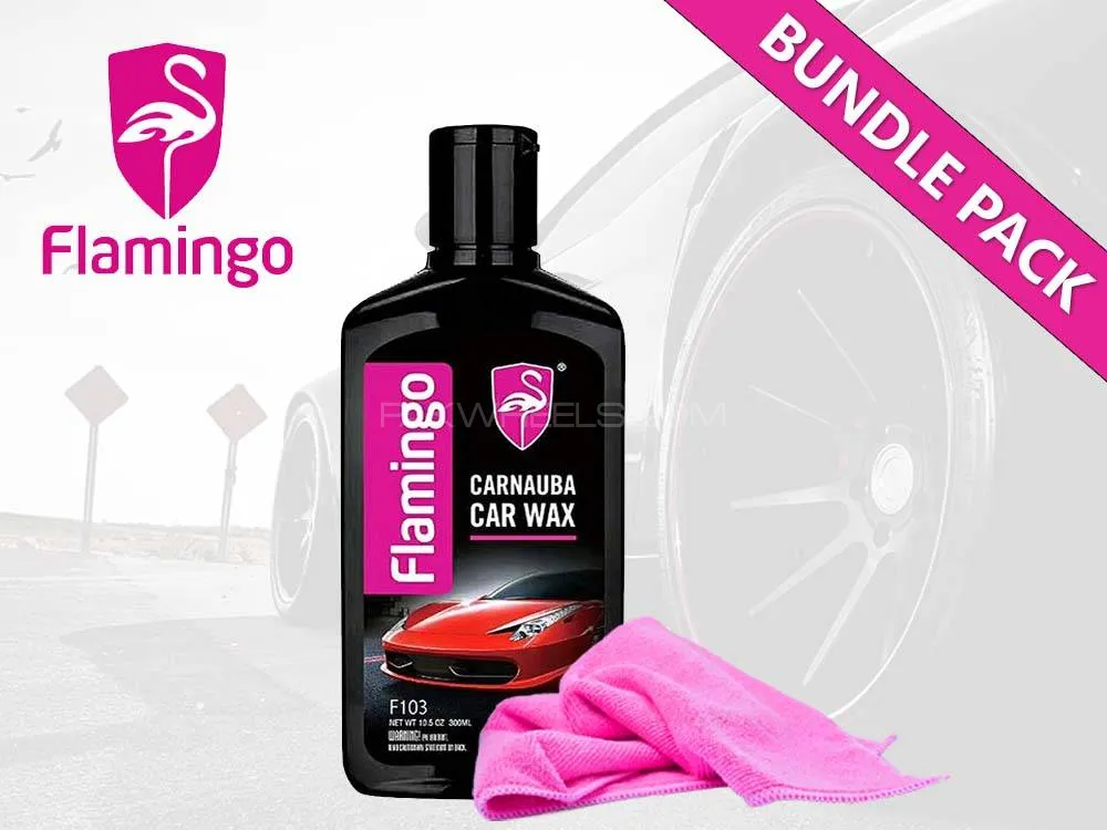 Flamingo Liquid Carnauba Wax With Microfiber Cloth | Bundle Pack | 300ml | Car Wax | Body Polish  Image-1