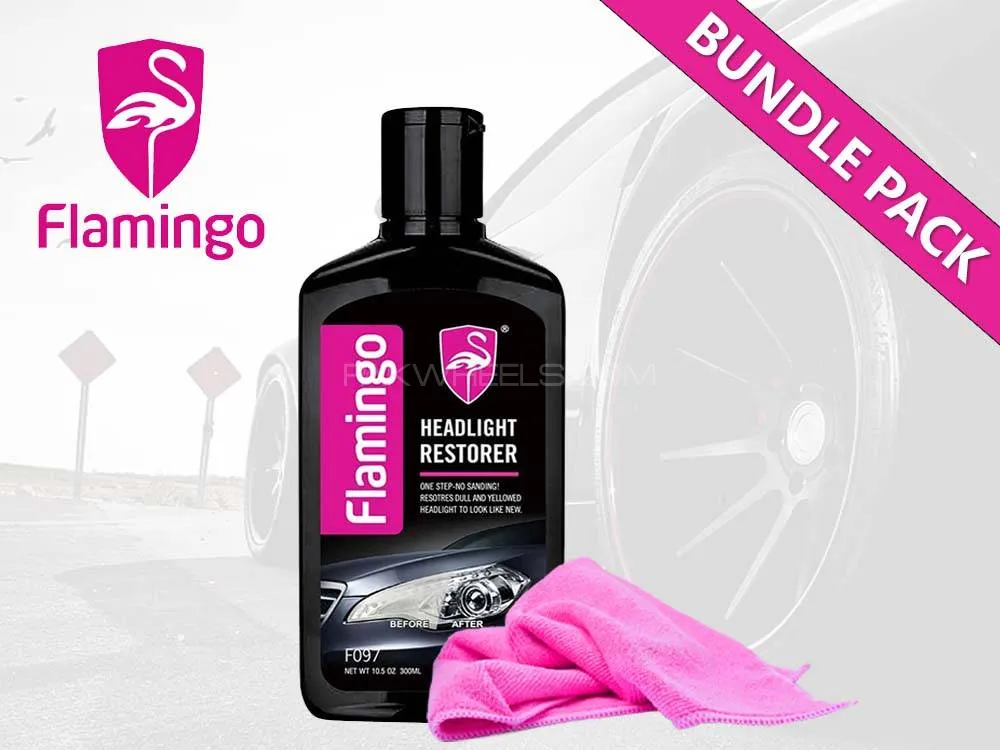 Flamingo Headlight Restorer With Microfiber Cloth | Bundle Pack | 300ml | Headlight Polish Image-1