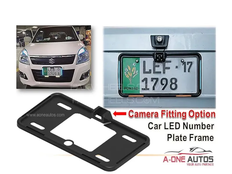 Car LED License Plate Frame with Camera Fitting Option - Black 2 pcs Set