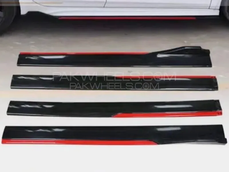 Side Skirt Panels Universal Glossy Black with Red Line 4 pcs Image-1