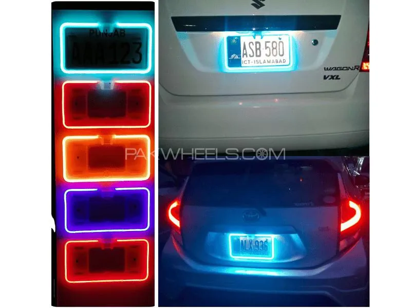 1 Pcs Car LED Number Plate Frame Ice Blue Color Transparent 6x12 inch Size Image-1