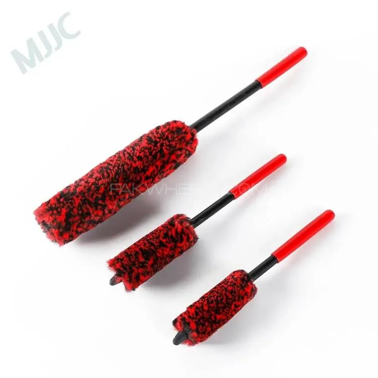 MJJC Microfiber Wheel Detailing Cleaning Woolies Brush 3 Pieces Kit Anti Scratch - Red