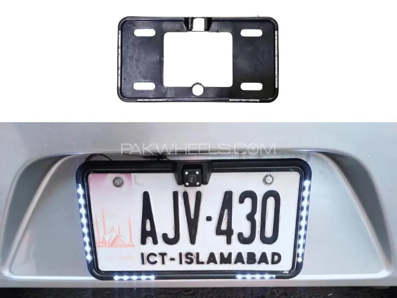 Car LED License Plate Frame with Camera Fitting Option in Black 1 Pc