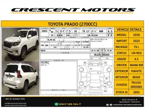 Toyota Prado TX L Package 2.7 2018 for Sale