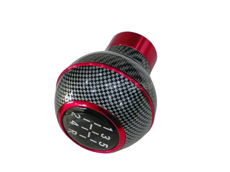 Round Shape Gear Knob in Red Carbon Metal Finish for Manual Cars - 1PC Image-1