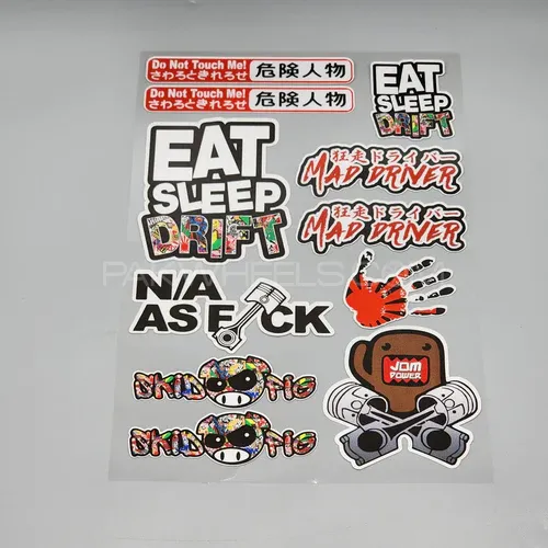 Premium Quality Custom Sticker Big Sheet For Car & Bike Embossed Style EAT SLEEP DRIFT Image-1