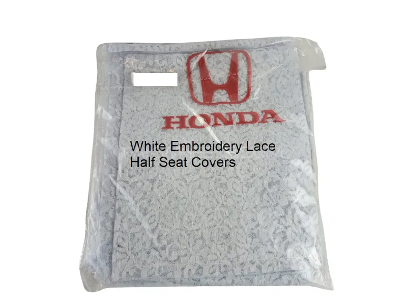 White Net Half Seat Covers For Honda with Embroidery Universal Fitting - 7PCS Set Image-1