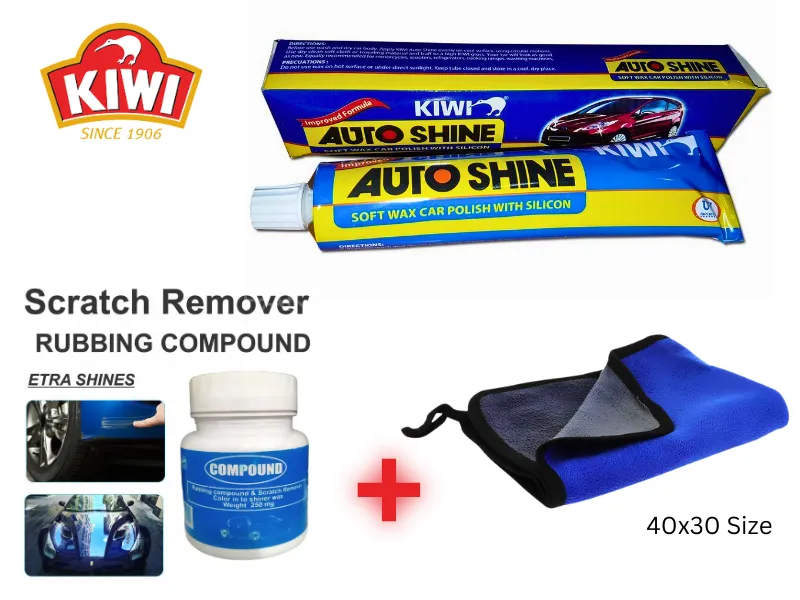 Kiwi Auto Shine Soft Car Polish Silicon UV Protection Formula 83g With Microfiber And Car Compound Image-1