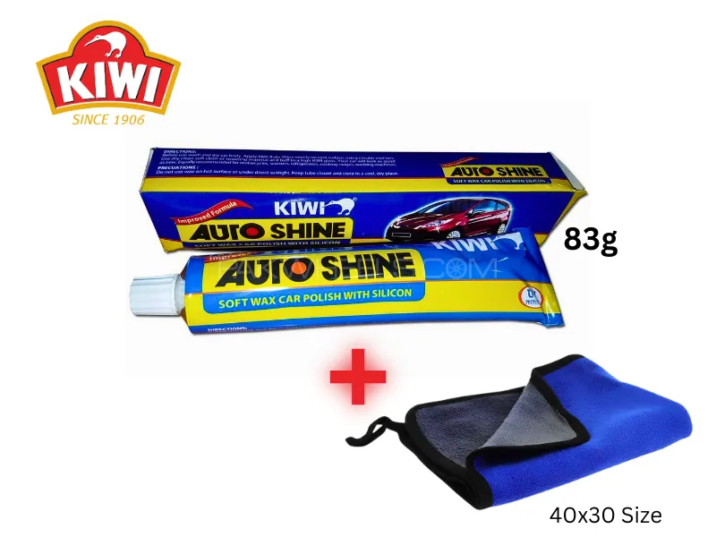 Kiwi Auto Shine Soft Wax Car Polish Silicon UV Protection Formula 83g with Microfiber Towel Image-1