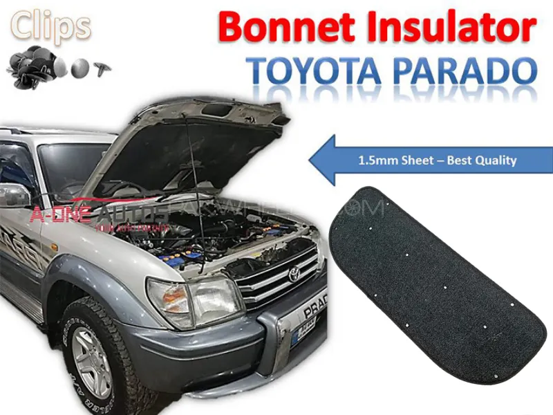 Bonnet Insulator Toyota Parado 90 Seires for Heat & Sound Proofing with Clips Image-1
