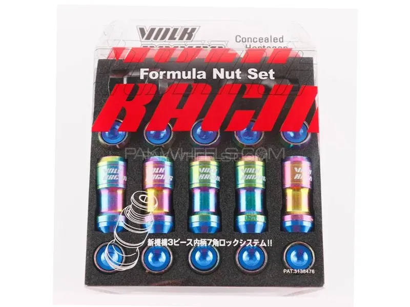Universal Racing Multi-color and Blue Formula Steel Car Wheels Rims Lug Nuts 20 Pc Set Image-1