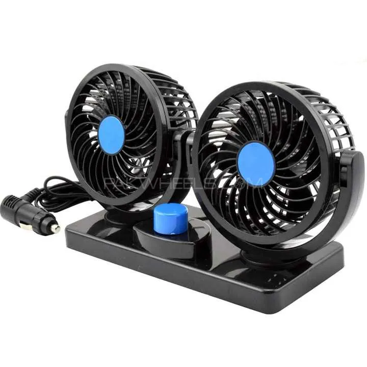 Universal 12V Mini Car Dual Fan Low Noise Summer Car Air Conditioner 360 Degree Rotating Fan Image-1